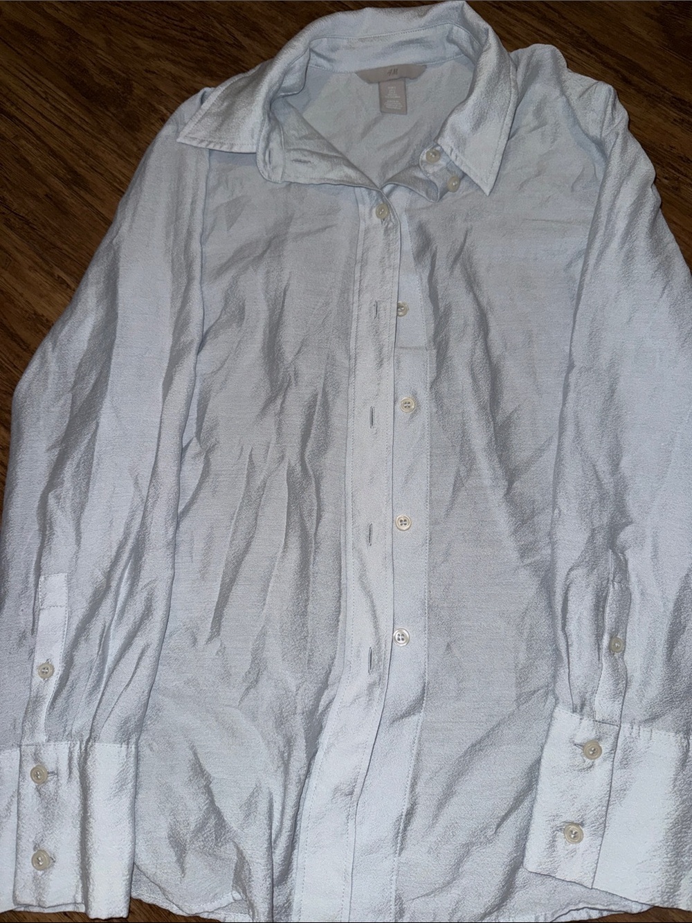 H&M Men's Pale Blue Textured Button-Up Shirt
